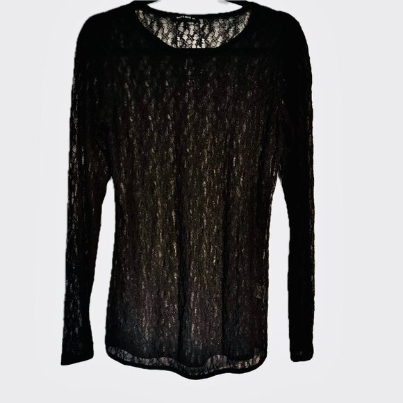 Nally & Millie Sheer Mesh Lace Top Long Sleeve Round Neck Pullover Sexy Sz M - Picture 6 of 7